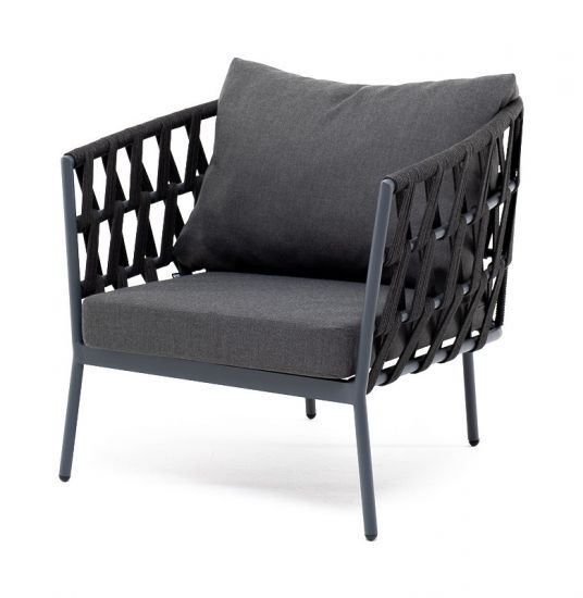 "Диего" кресло плетеное из роупа, каркас алюминий темно-серый (RAL7024), роуп темно-серый круглый, т