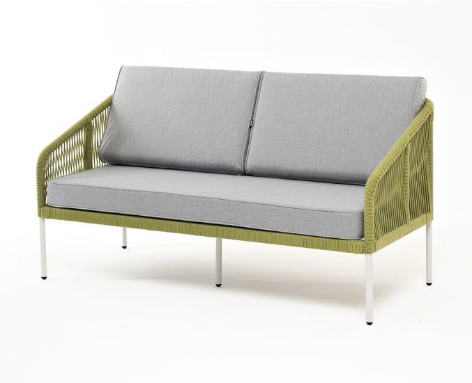 "Канны" диван 2-местный плетеный из роупа, каркас алюминий светло-серый (RAL7035) шагрень, роуп сала