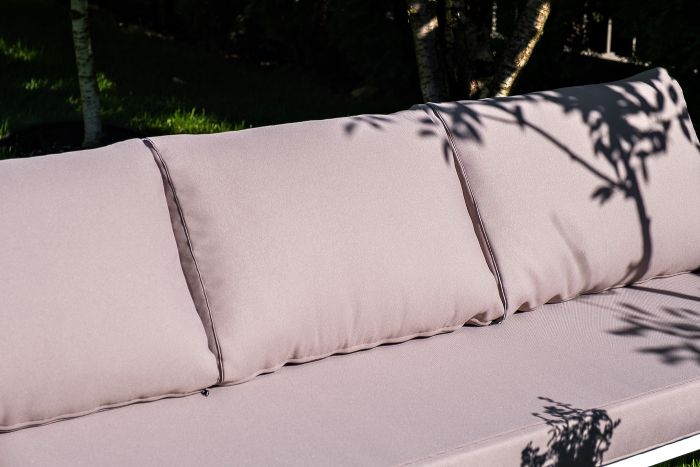 "Канны" диван 3-местный плетеный из роупа, каркас алюминий белый шагрень, роуп светло-серый круглый,
