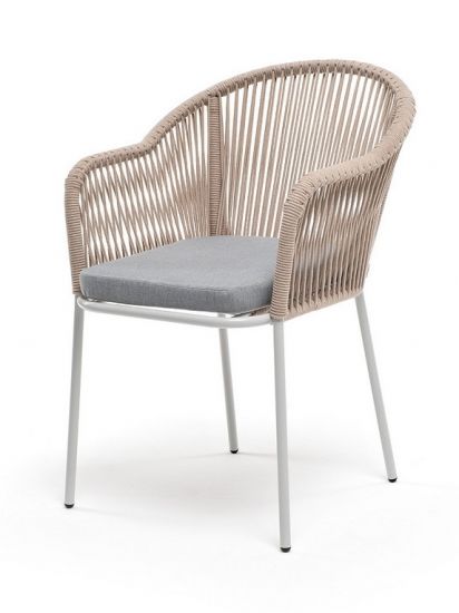 "Лион" стул плетеный из роупа, каркас из стали светло-серый (RAL7035) шагрень, роуп бежевый круглый,