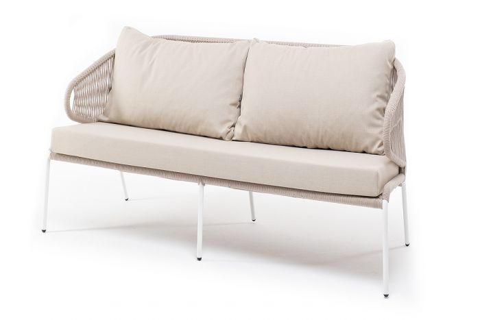 "Милан" диван 2-местный плетеный из роупа, каркас алюминий светло-серый (RAL7035) шагрень, роуп бирю