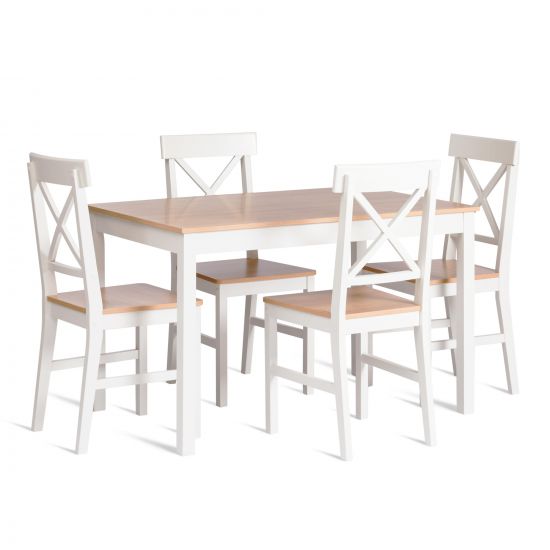 Обеденный комплект Хадсон (стол + 4 стула)- Hudson Dining Set (mod.0103) МДФ-тополь-меламин, стол: 118х74х73 см, стул: 42,5x46,5x93,5 см, White (Белый) - Natural (натуральны