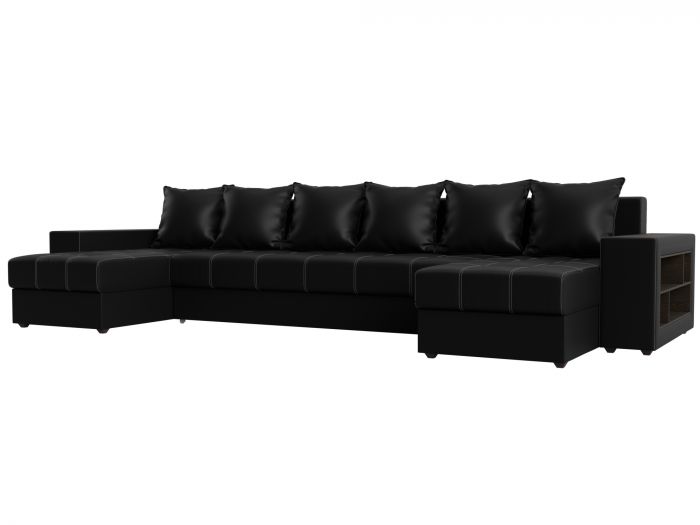 31521R П-образный диван Дубай полки справа | Экокожа | Черный