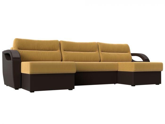 111751 П-образный диван Форсайт | Микровельвет | Экокожа | Желтый | коричневый