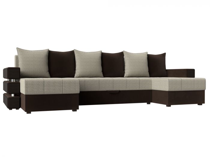 120441 П-образный диван Венеция | Рогожка | Микровельвет | Корфу 02 | коричневый