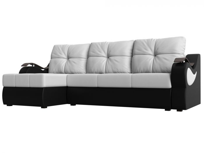 100375L Угловой диван Меркурий левый угол | Экокожа | Белый | Черный