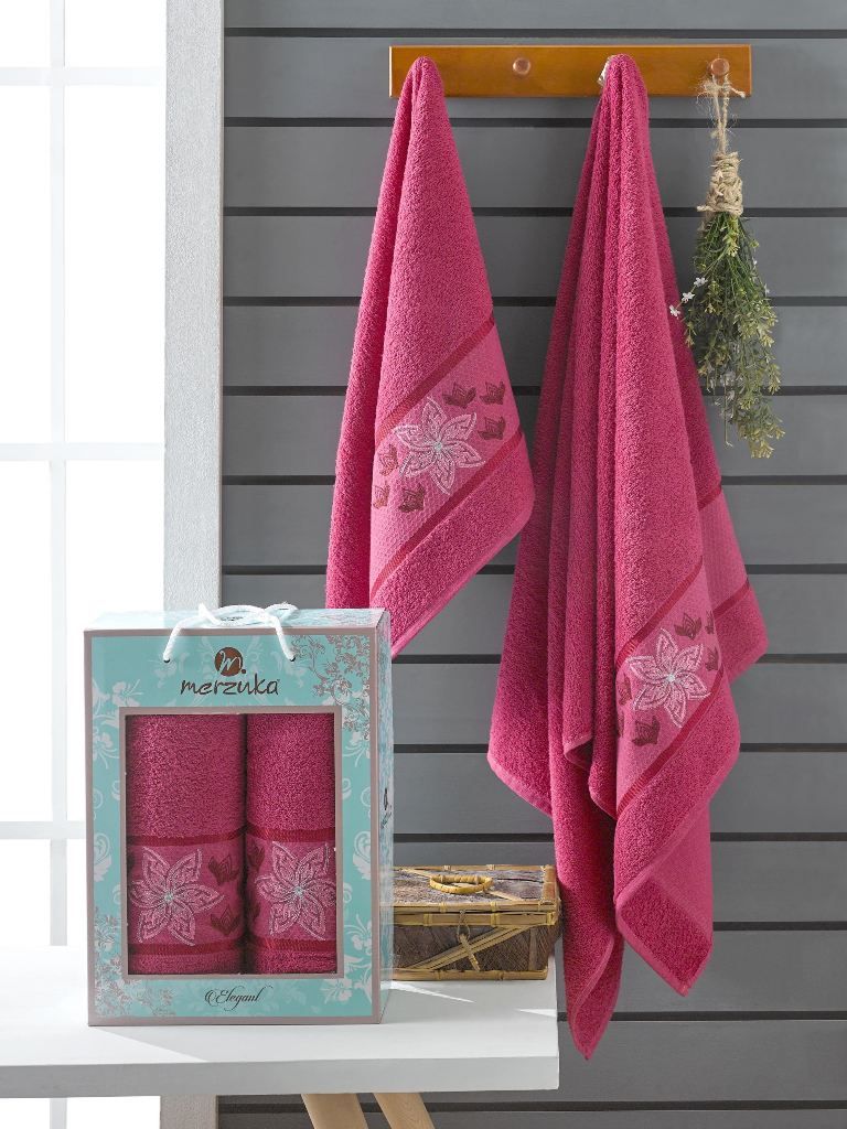 10165 Бордовый ELEGANT (50х90+70х140 ) в коробке Набор полотенец MERZUKA