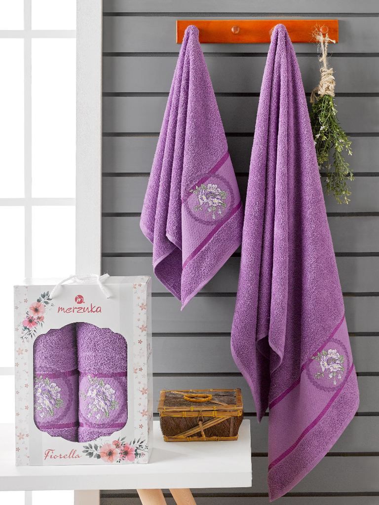 10167 Фиолетовый FIORELLA махра ( 50х90+70х140) в коробке Набор полотенец MERZUKA