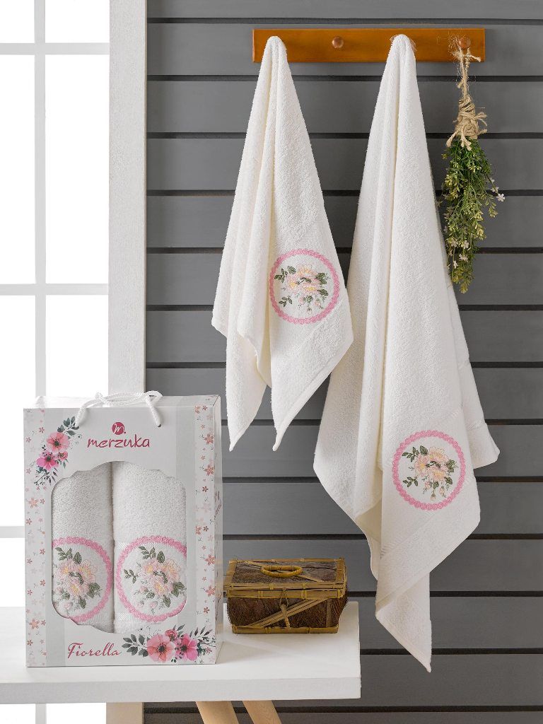 10167 Кремовый FIORELLA махра ( 50х90+70х140) в коробке Набор полотенец MERZUKA