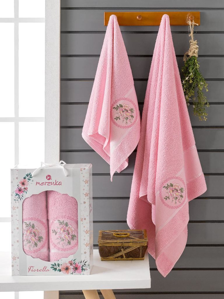 10167 Розовый FIORELLA махра ( 50х90+70х140) в коробке Набор полотенец MERZUKA