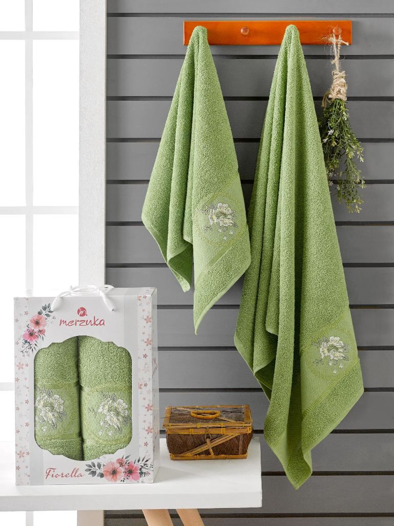 10167 Зеленый FIORELLA махра ( 50х90+70х140) в коробке Набор полотенец MERZUKA