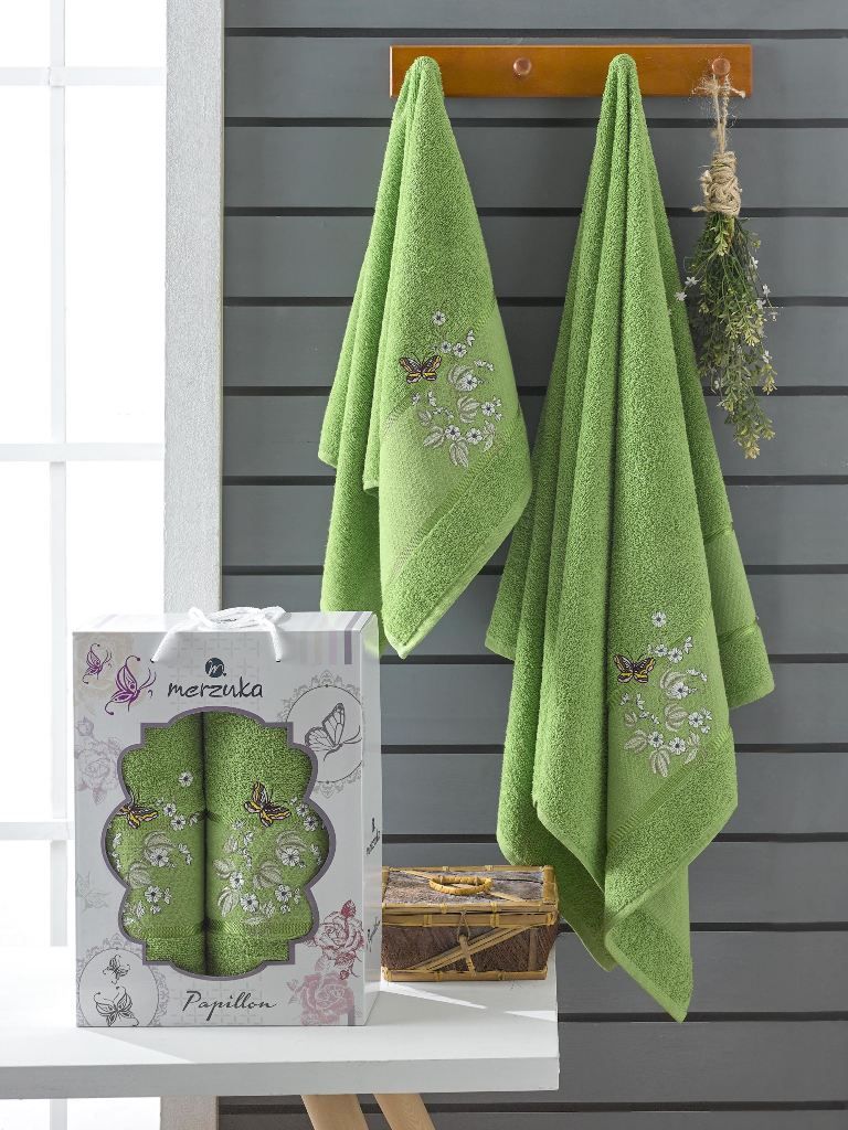 10169 Зеленый PAPILLON махра ( 50х90+70х140) в коробке Набор полотенец MERZUKA