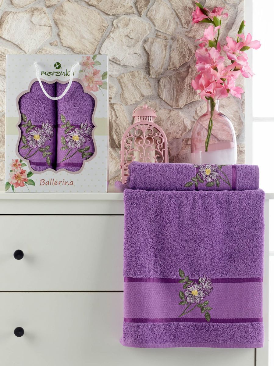10540 Фиолетовый BALLERINA махра (50х90+70х140 ) в коробке Набор полотенец MERZUKA