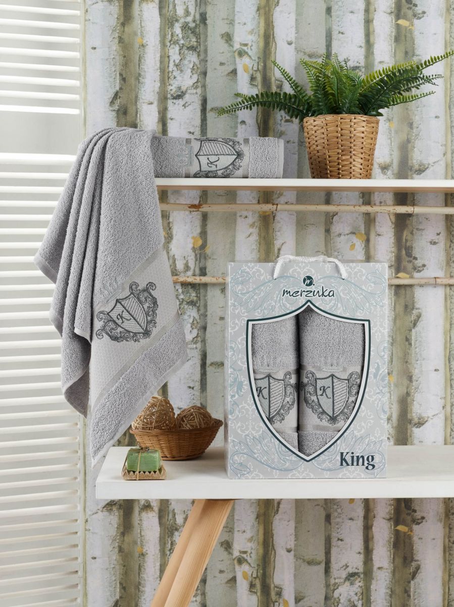 10544 Серый KING махра (50х90+70х140 ) в коробке Набор полотенец MERZUKA