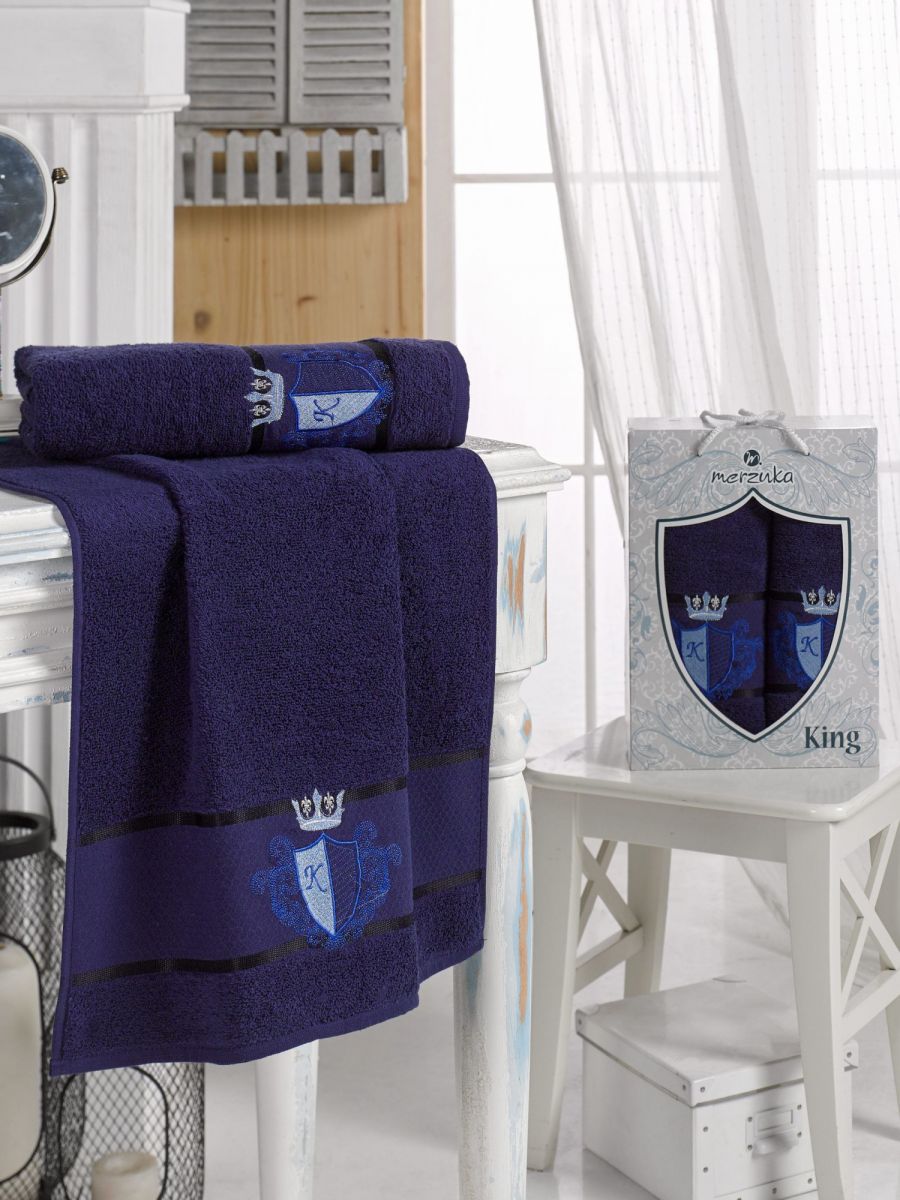 10544 Синий KING махра (50х90+70х140 ) в коробке Набор полотенец MERZUKA