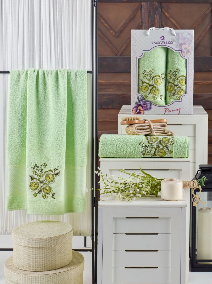 10683 Фисташковый PANSY (50х90+70х140 ) в коробке набор полотенец MERZUKA