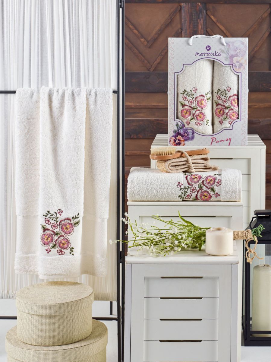 10683 Кремовый PANSY (50х90+70х140 ) в коробке набор полотенец MERZUKA