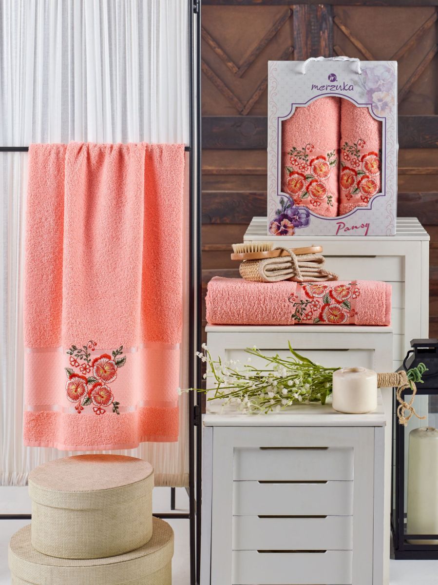 10683 Оранжевый PANSY (50х90+70х140 ) в коробке набор полотенец MERZUKA