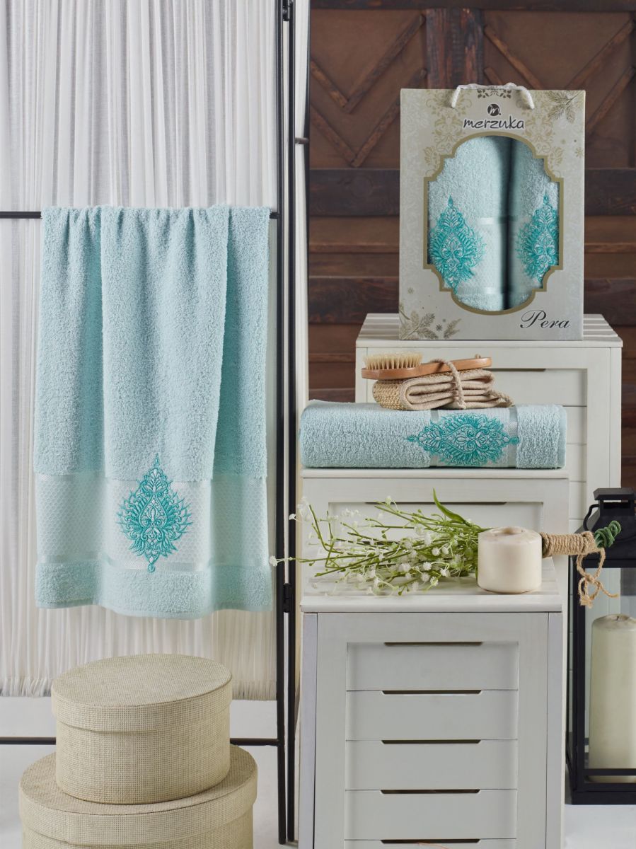 10685 Мятный PERA (50х80+70х130 ) в коробке Набор полотенец MERZUKA