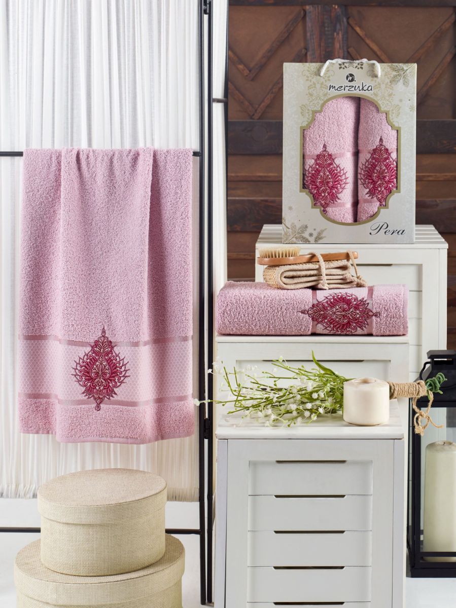 10685 Светло-розовый PERA (50х80+70х130 ) в коробке Набор полотенец MERZUKA