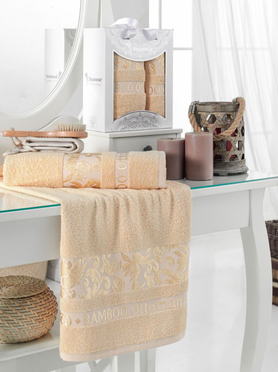 10803 Бежевый OTOMAN Бамбук (50х90+70х140 ) в коробке набор полотенец JUANNA