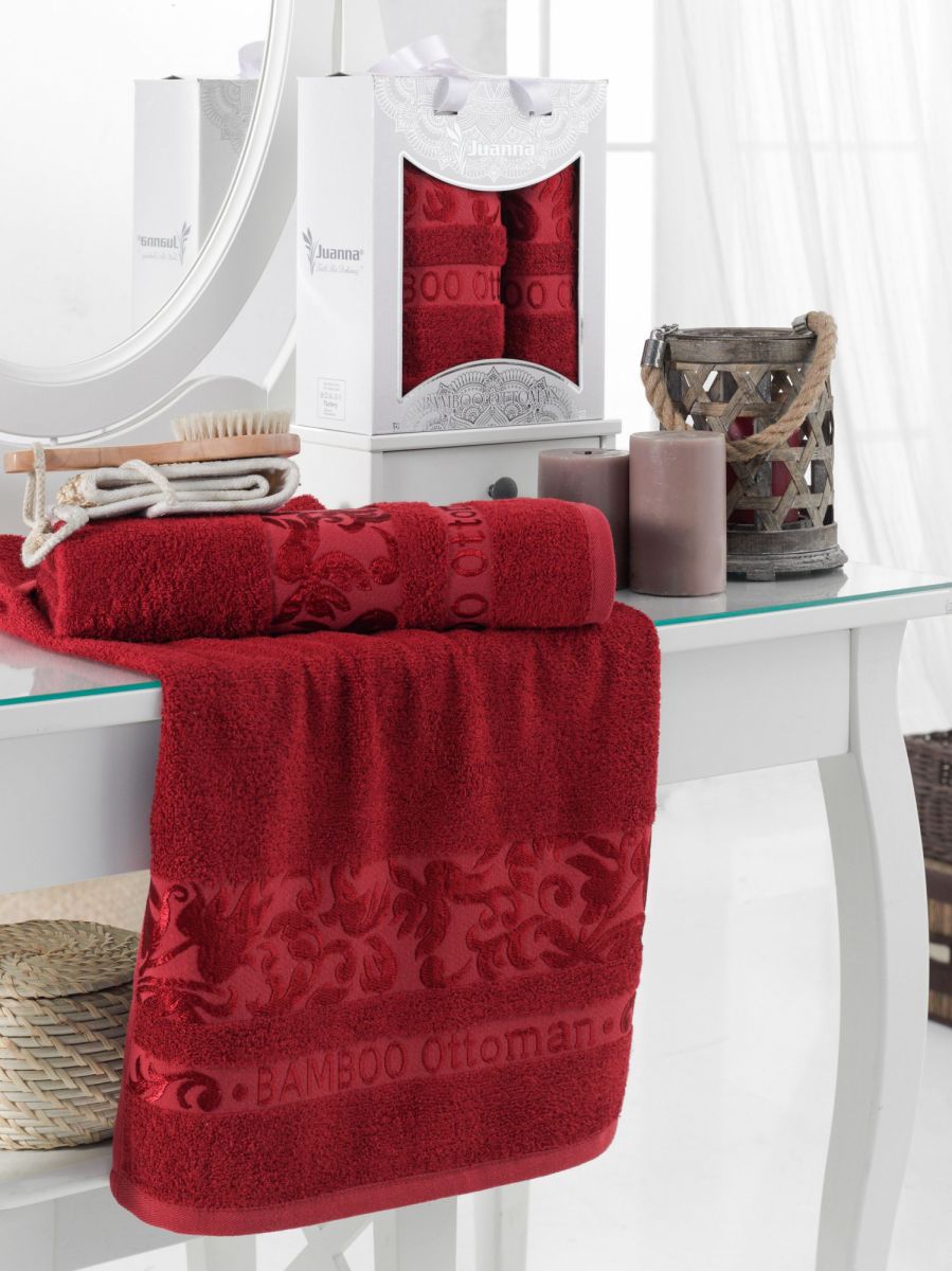 10803 Бордовый OTOMAN Бамбук (50х90+70х140 ) в коробке набор полотенец JUANNA