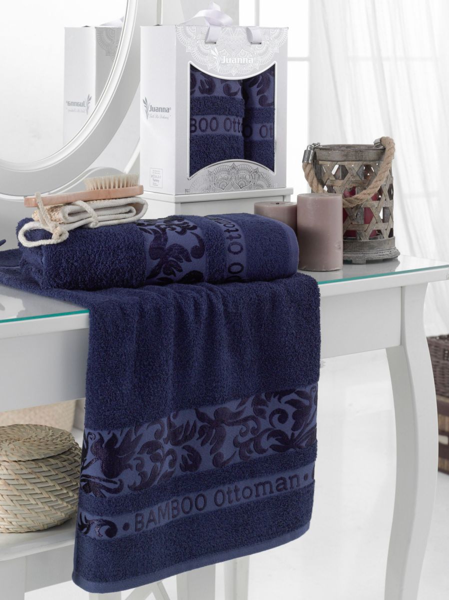 10803 Синий OTOMAN Бамбук (50х90+70х140 ) в коробке набор полотенец JUANNA