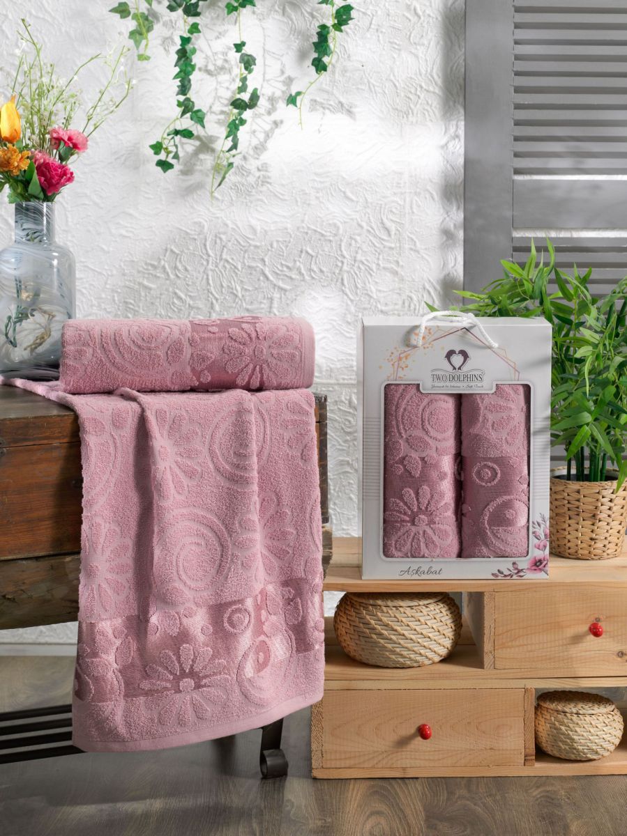 10911 Брусничный ASKABAT махра (50х90+70х140 ) Набор полотенец в коробке TWO DOLPHINS