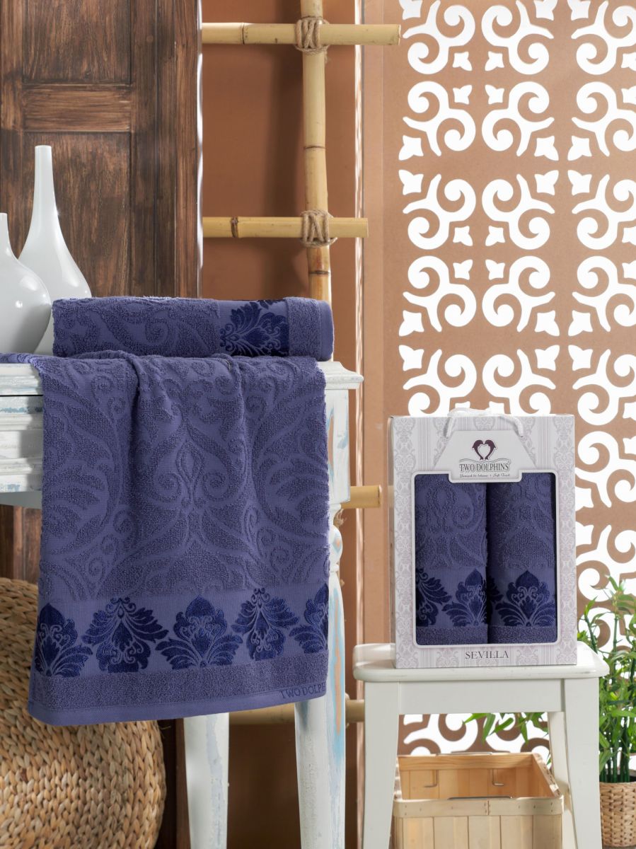 10917 Синий SEVILLA махра (50х90+70х140 ) в коробке Набор полотенец TWO DOLPHINS