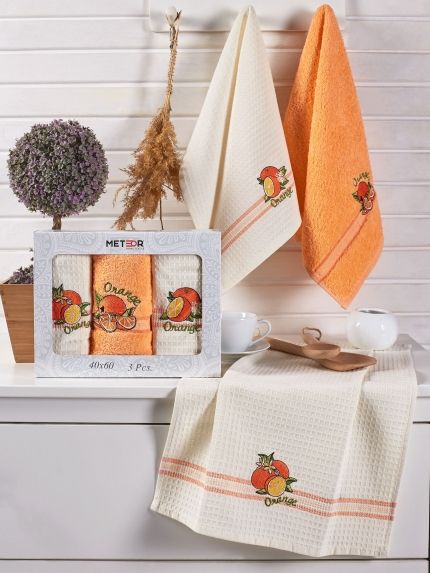 11006 MIMOZA PORTAKAL Махра-Вафля (40х60)х3шт в коробке Набор кухонный Метеор