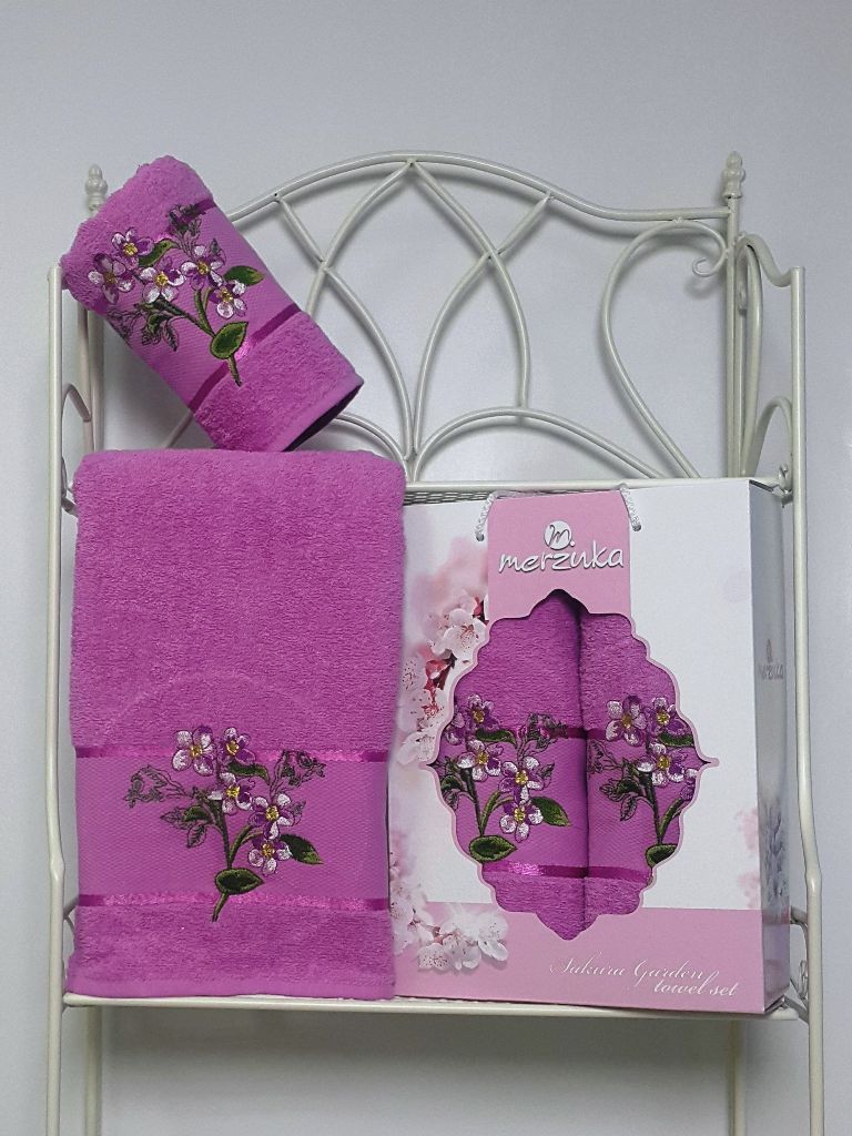 8978 Лиловый SAKURA GARDEN (50х80+70х130 ) в коробке Набор полотенец MERZUKA