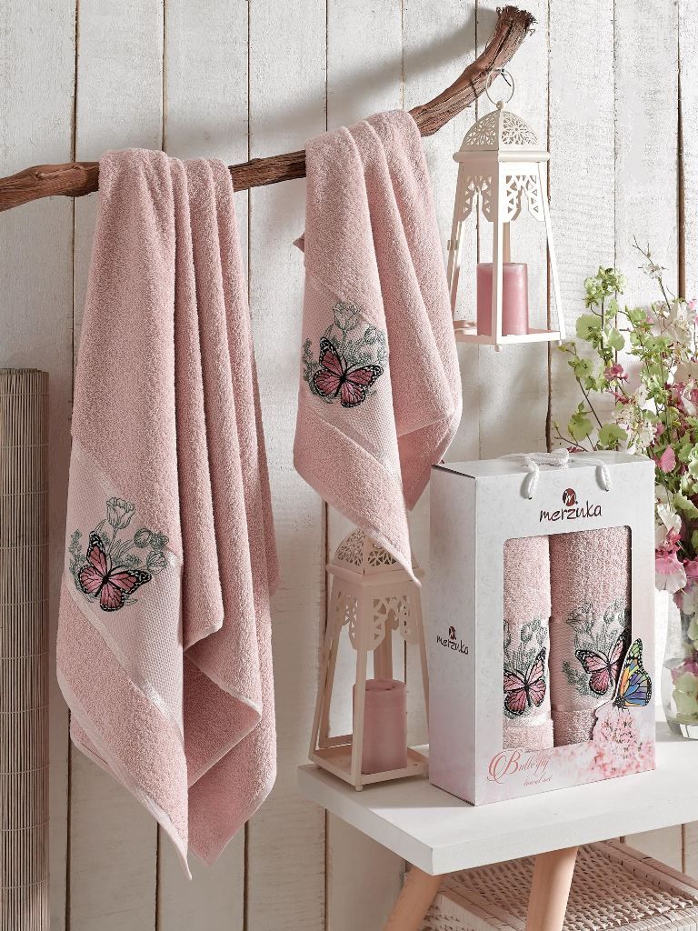 9251 Розовый BUTTERFLY (50х80+70х130 ) в коробке Набор полотенец MERZUKA