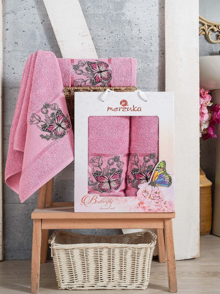 9251 Сиреневый BUTTERFLY (50х80+70х130 ) в коробке Набор полотенец MERZUKA