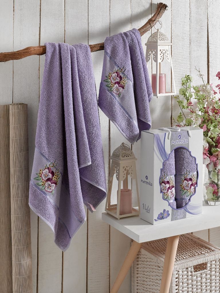9331 Лиловый VIOLET (50х80+70х130 ) в коробке Набор полотенец MERZUKA