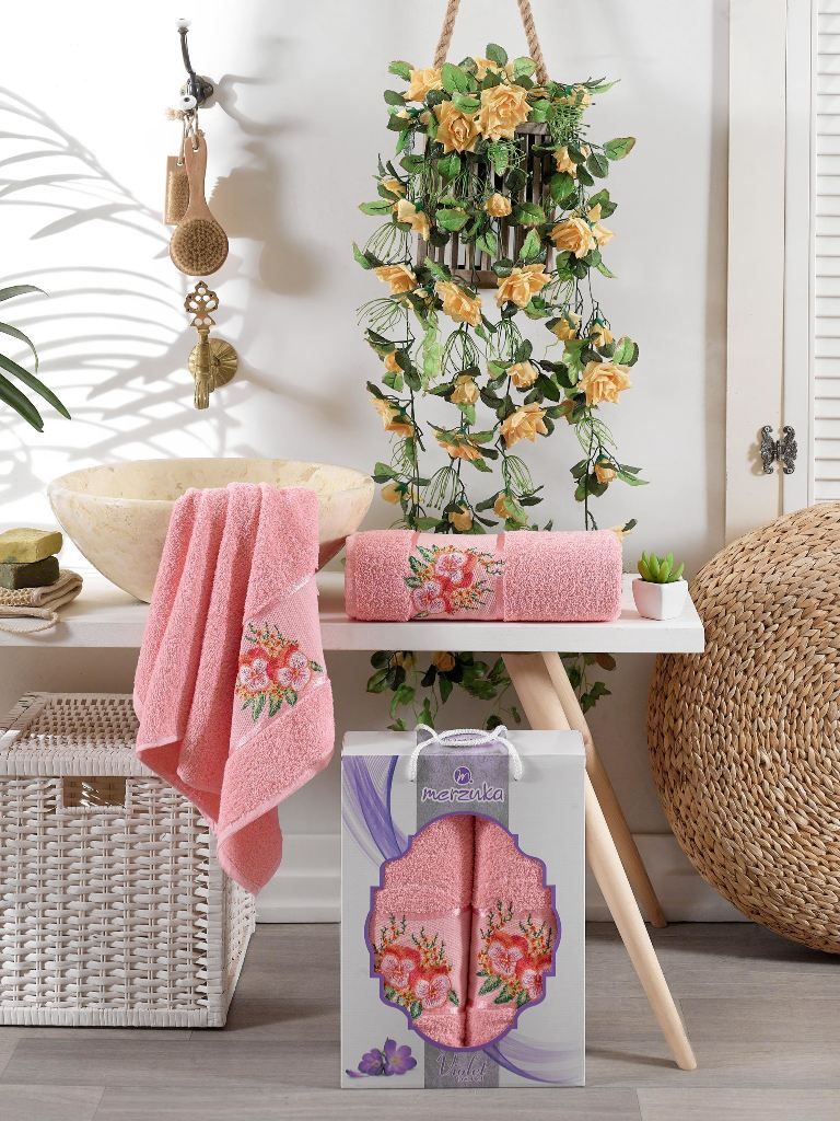 9331 Персик VIOLET (50х80+70х130 ) в коробке Набор полотенец MERZUKA
