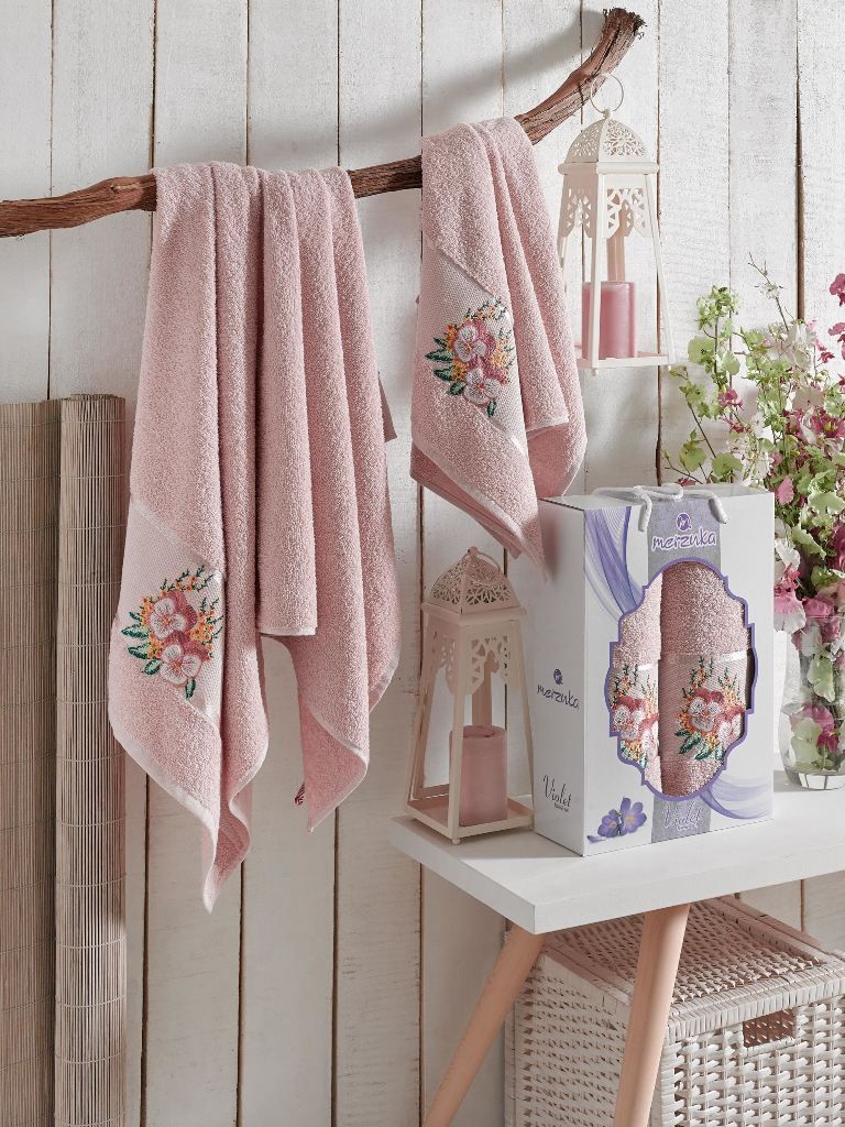 9331 розовый VIOLET (50х80+70х130 ) в коробке Набор полотенец MERZUKA