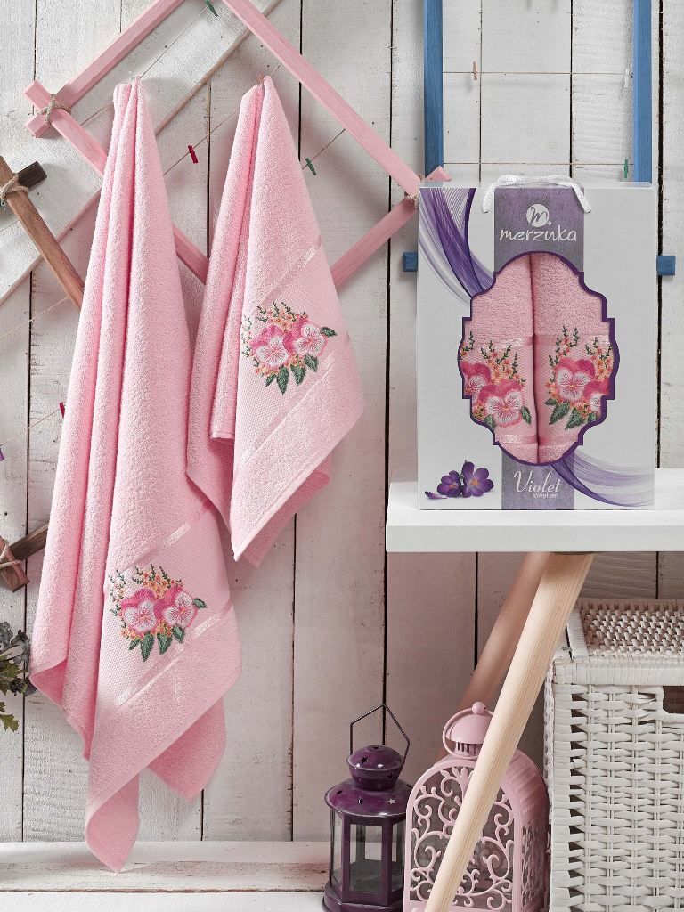 9331 Светло-розовый VIOLET (50х80+70х130 ) в коробке Набор полотенец MERZUKA