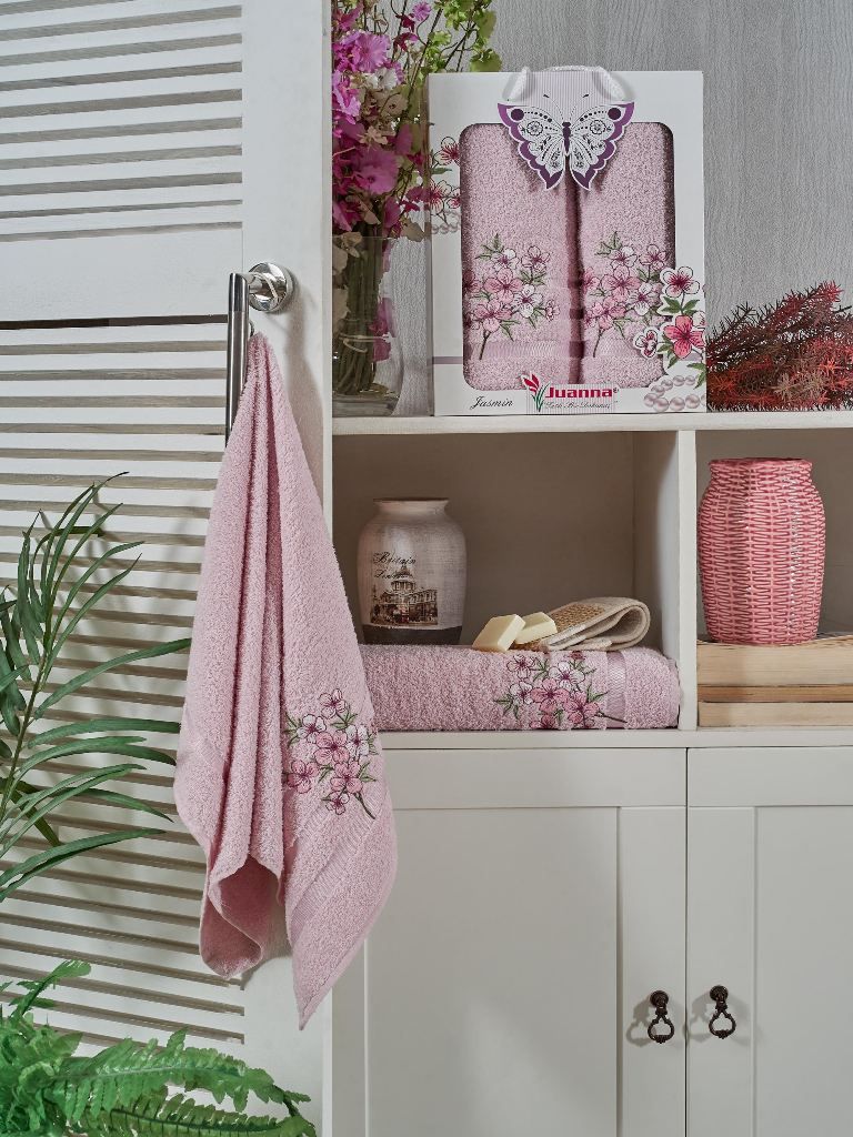 9732 Пудра JASMIN (50х90+70х140 ) в коробке набор полотенец JUANNA