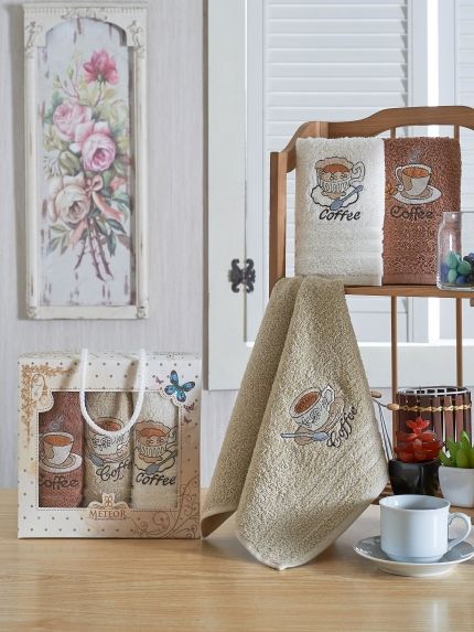 9736 Кофе М (30х50)х3шт в коробке Набор кухонный Метеор