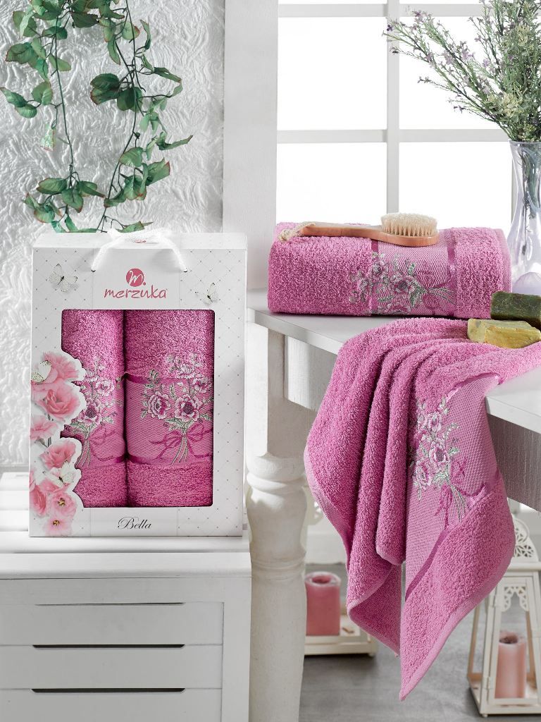 9806 Светло-лиловый BELLA махра (50х90+70х130 ) в коробке Набор полотенец MERZUKA