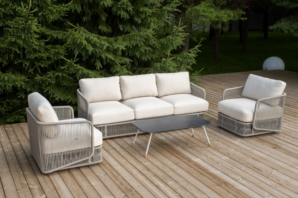 "Альбано" лаунж-зона 5-местная плетеная из роупа (веревки), каркас алюминиевый светло-серый, роуп се