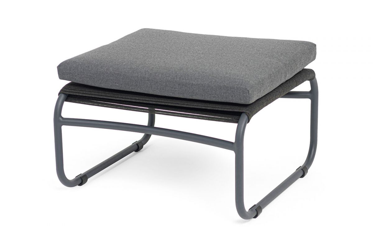 "Ането" пуф плетеный из роупа, каркас алюминий темно-серый (RAL7024) муар, роуп темно-серый круглый