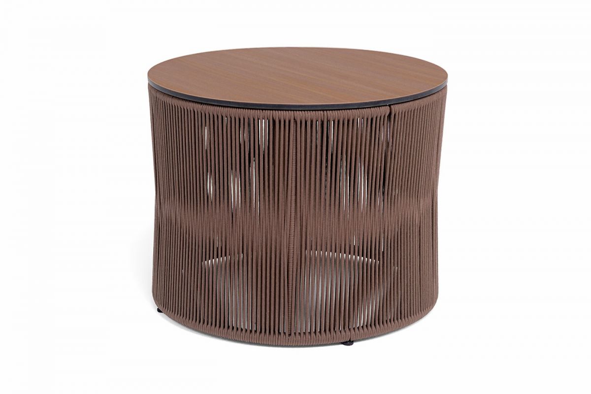 "Авиньон" журнальный стол из HPL круглый Ø70 H55, каркас из алюминия коричневый (RAL8016) муар, цвет