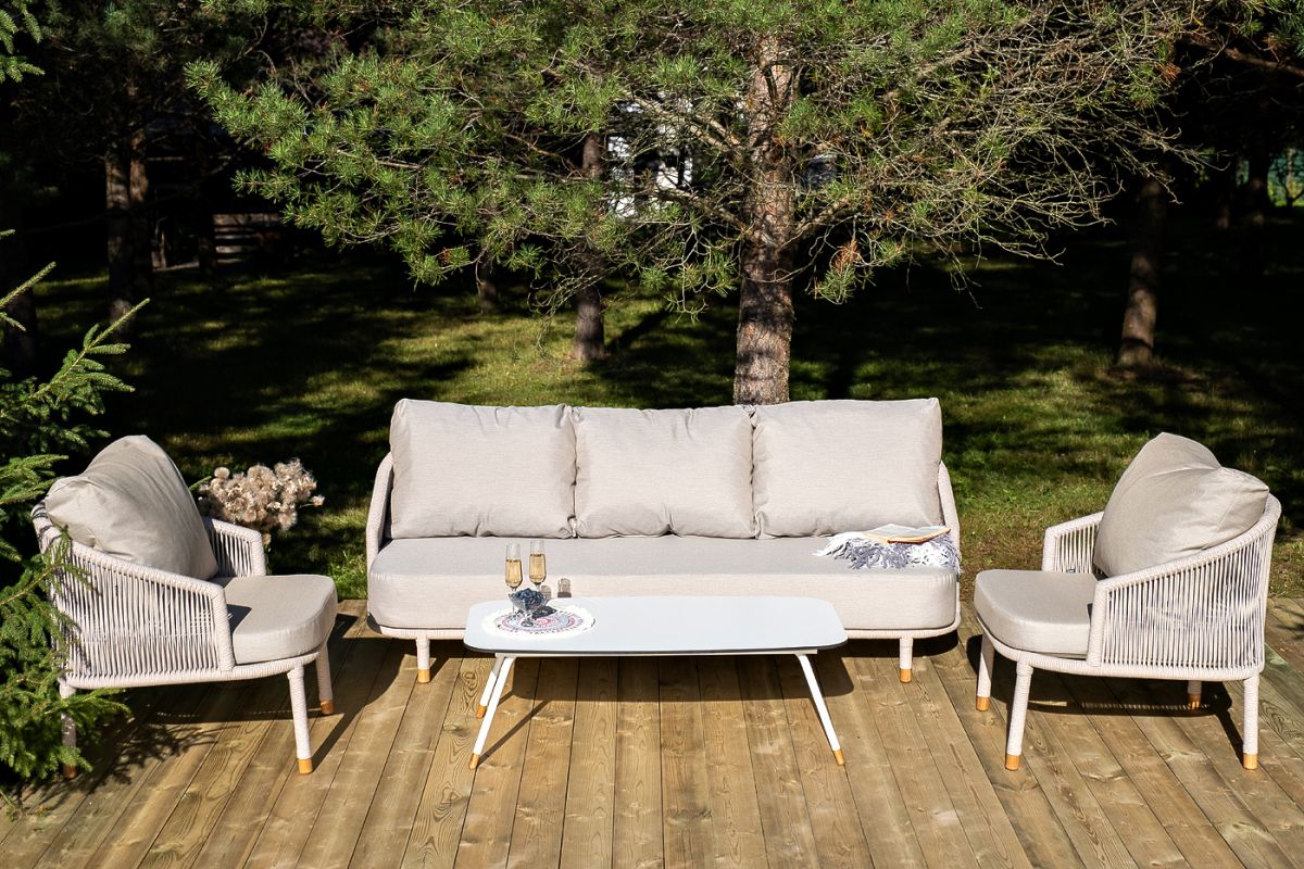 "Багамы" лаунж-зона 5-местная плетеная из роупа (веревки), каркас алюминиевый бежево-серый, роуп сер