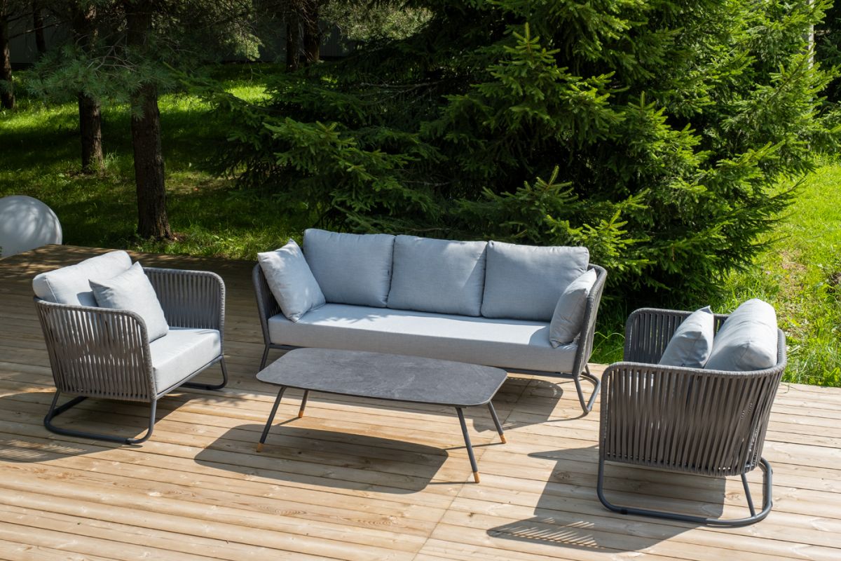 "Багамы" лаунж-зона 5-местная плетеная из роупа (веревки), каркас алюминиевый темно-серый, роуп серы