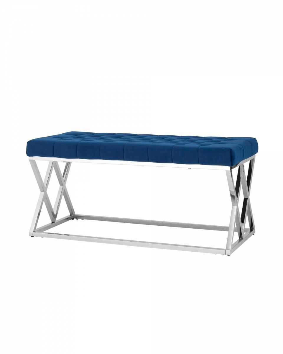 Банкетка ИНСИГНИЯ велюр синий сталь серебро