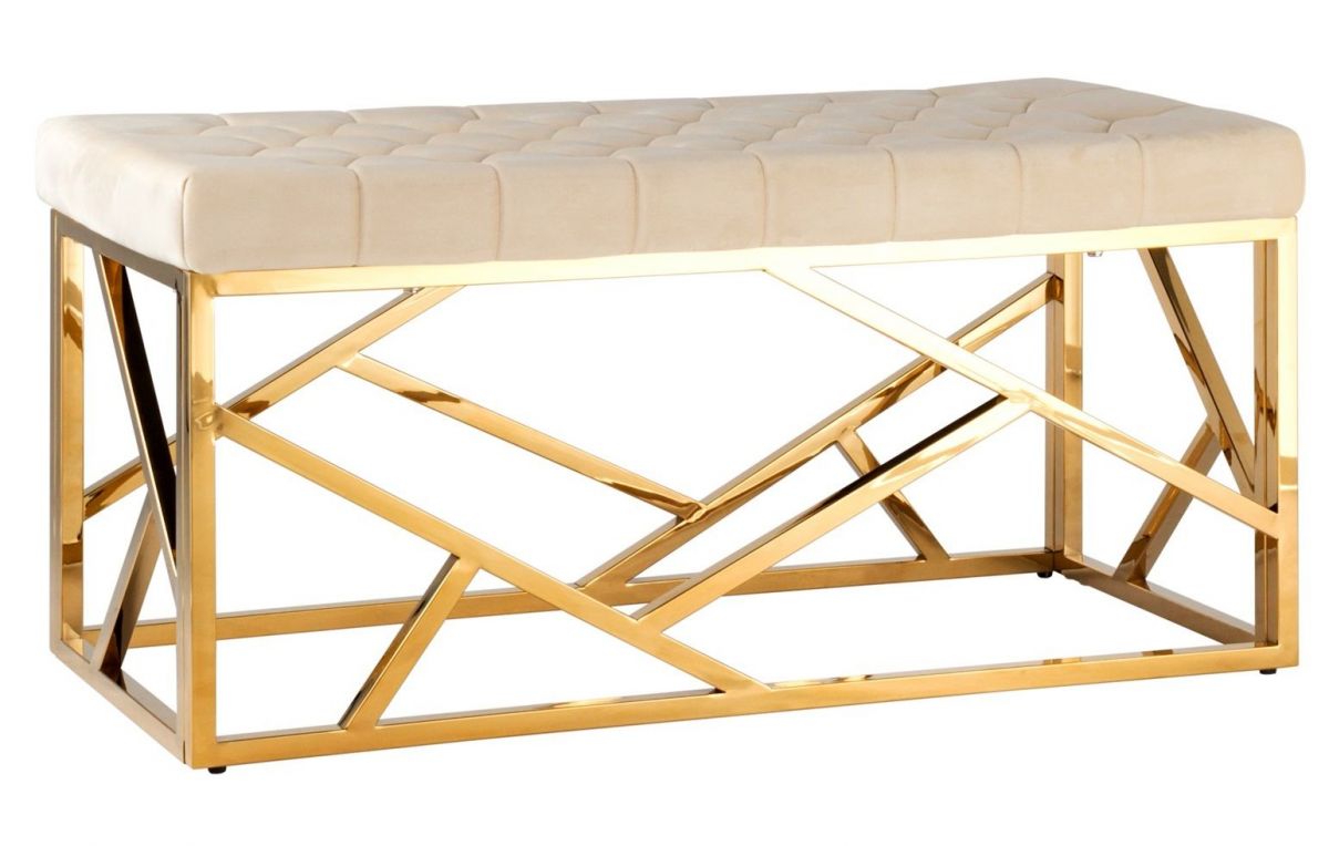 Банкетка мягкая, БЕЖЕВО-РОЗОВАЯ-7 велюр, основание метал золото BBS-5G