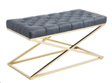 Банкетка мягкая, ТЕМНО-СЕРАЯ ткань, основание метал золото BBS-1518