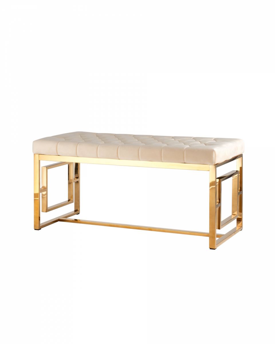 Банкетка-скамейка БРУКЛИН велюр бежевый сталь золото