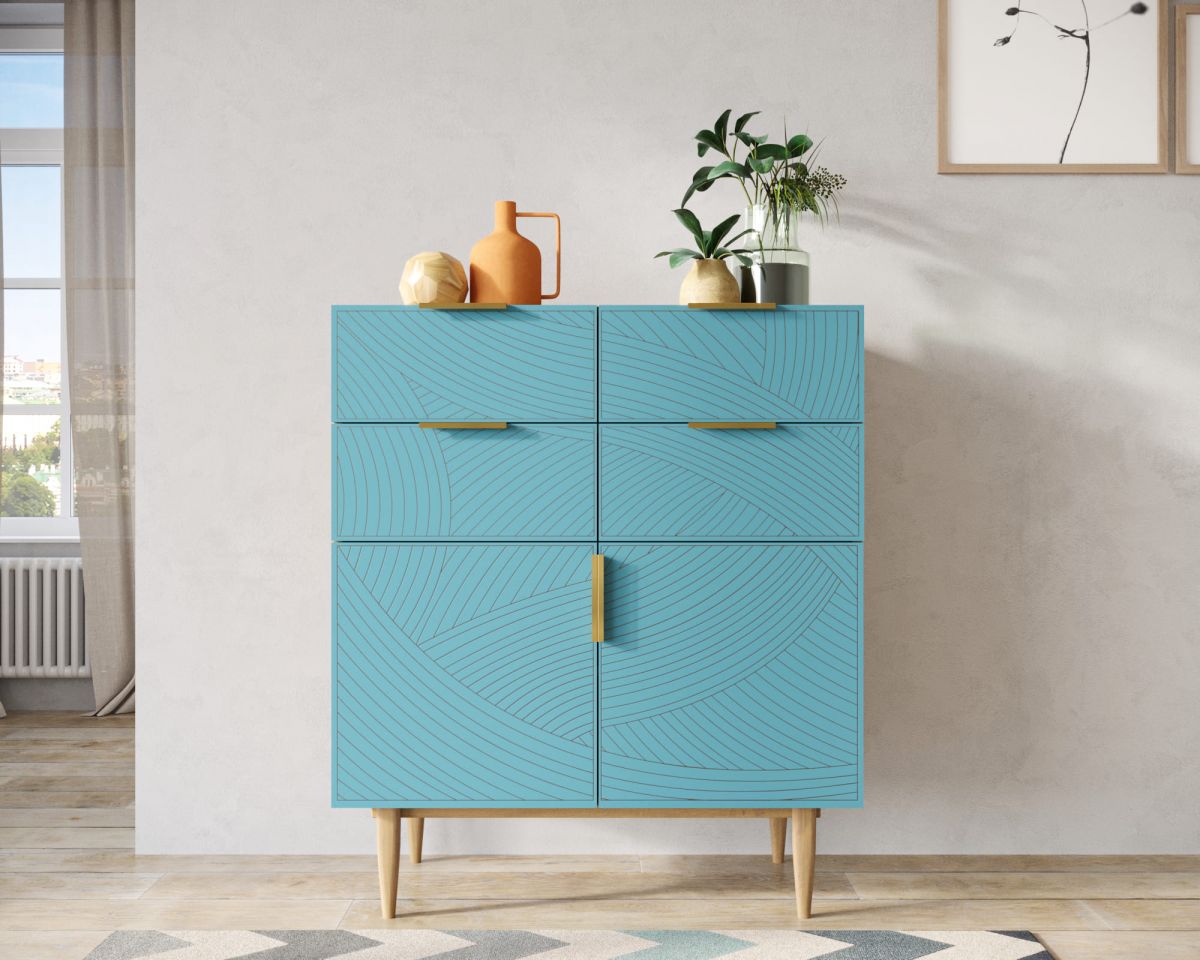 Большой комод с четырьмя ящиками и дверками "Line" LN17-GR1-blue
